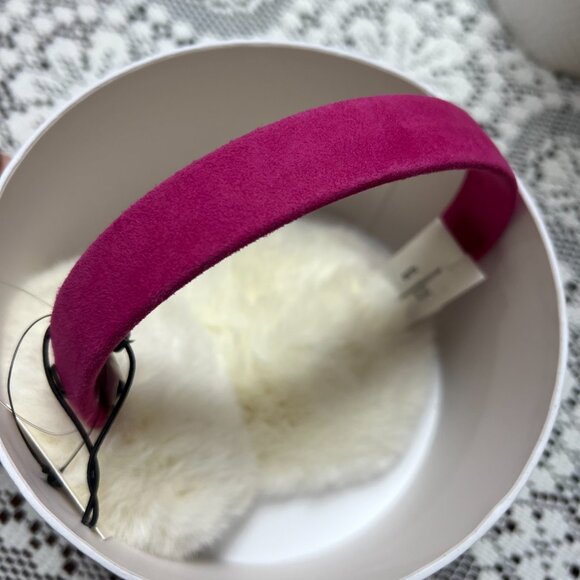 NEW Girls White Faux Fur Earmuffs Pink Velvet Band Rainbow Sequin Winter Warm - Picture 3 of 15